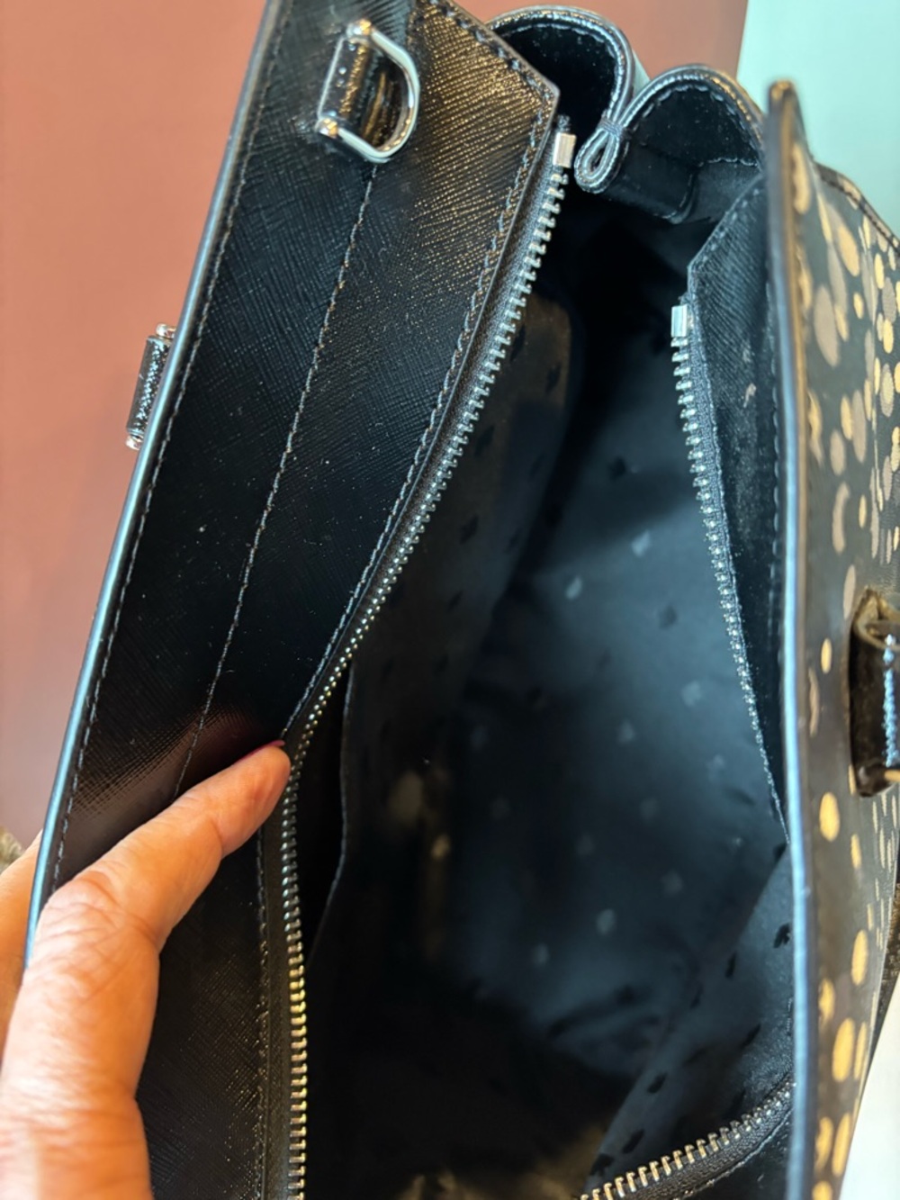 KATE SPADE Cameron “Soirée”Black Dot Print Saffiano Leather Tote - Picture 3 of 7